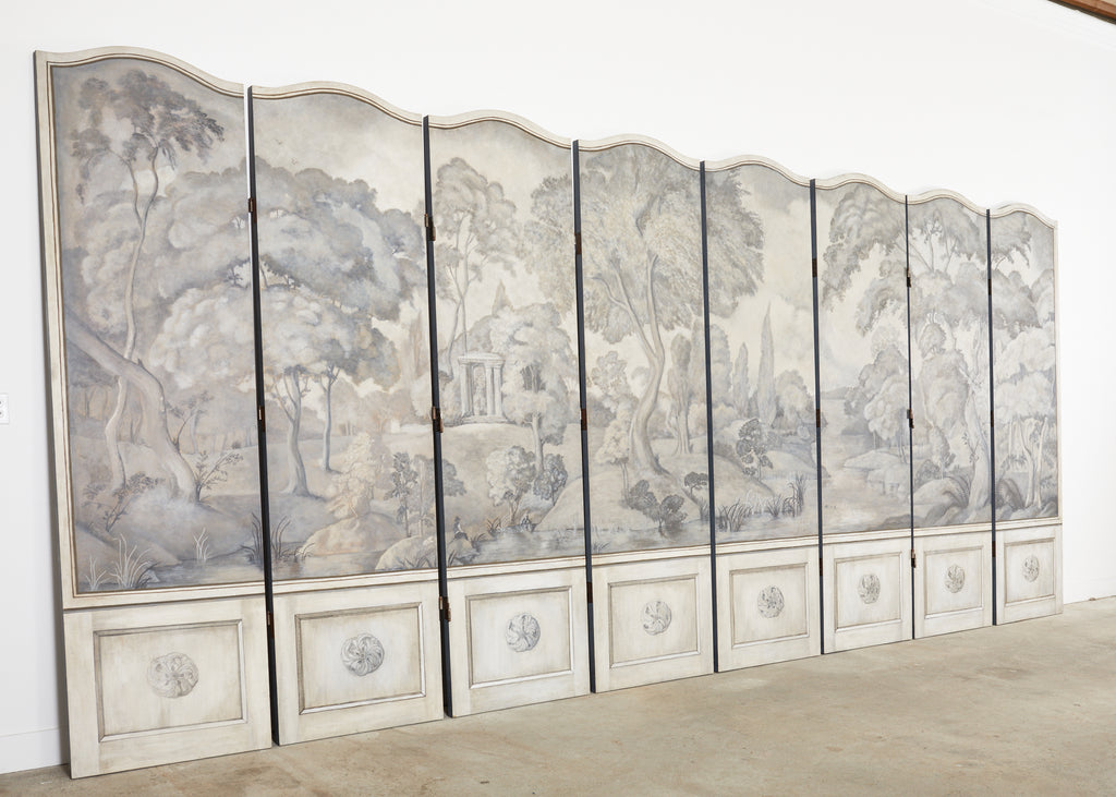 Dennis and Leen Eight Panel Screen Neoclassical Grisaille Landscape