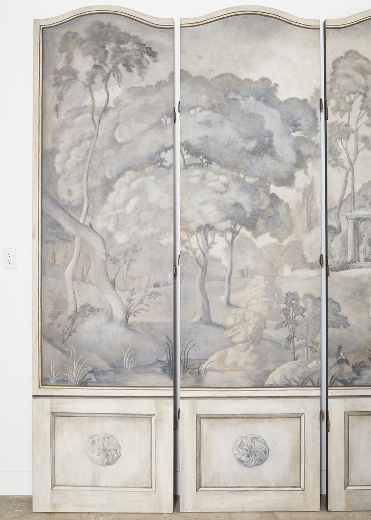 Dennis and Leen Eight Panel Screen Neoclassical Grisaille Landscape