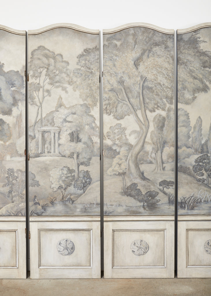 Dennis and Leen Eight Panel Screen Neoclassical Grisaille Landscape