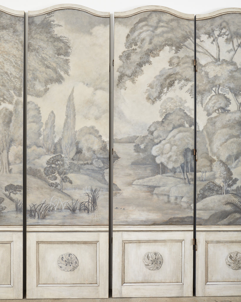 Dennis and Leen Eight Panel Screen Neoclassical Grisaille Landscape
