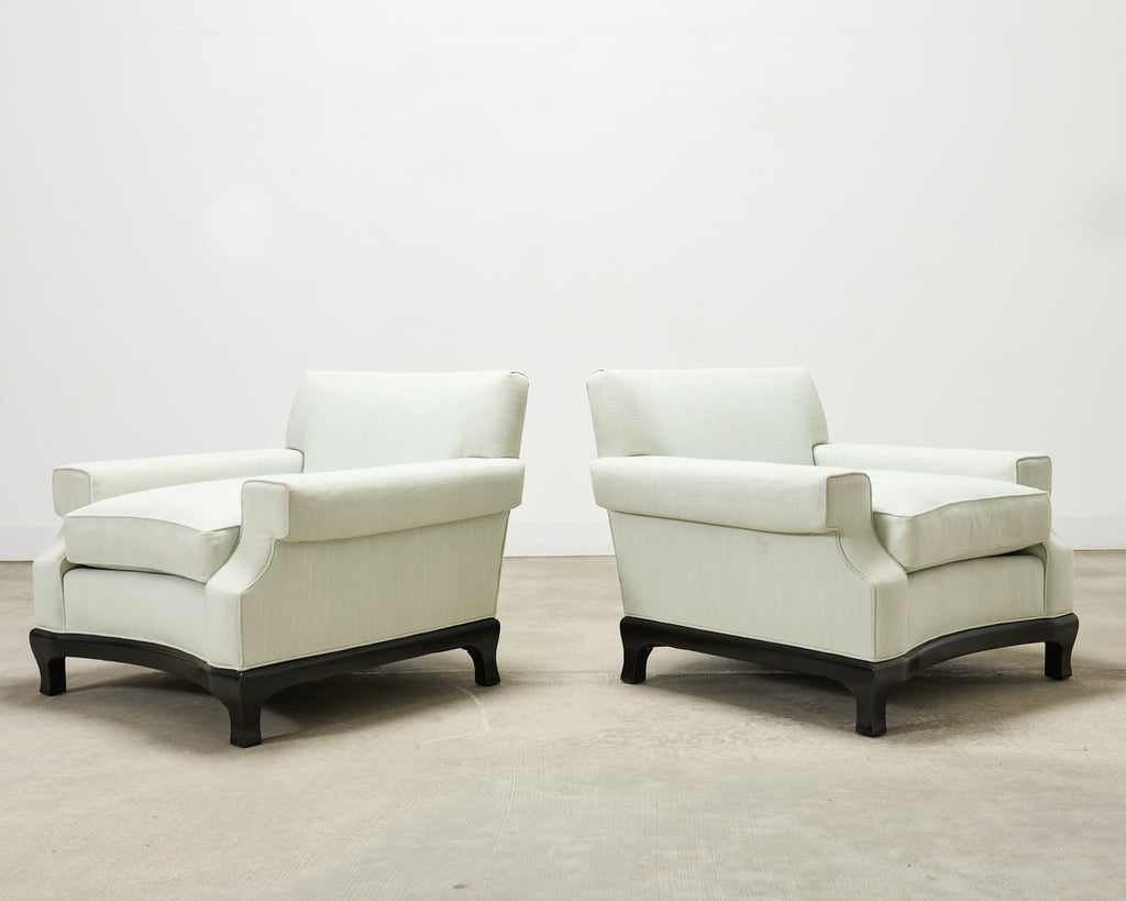 Pair of A. Rudin 619 Modern Ebonized Ming Style Lounge Chairs