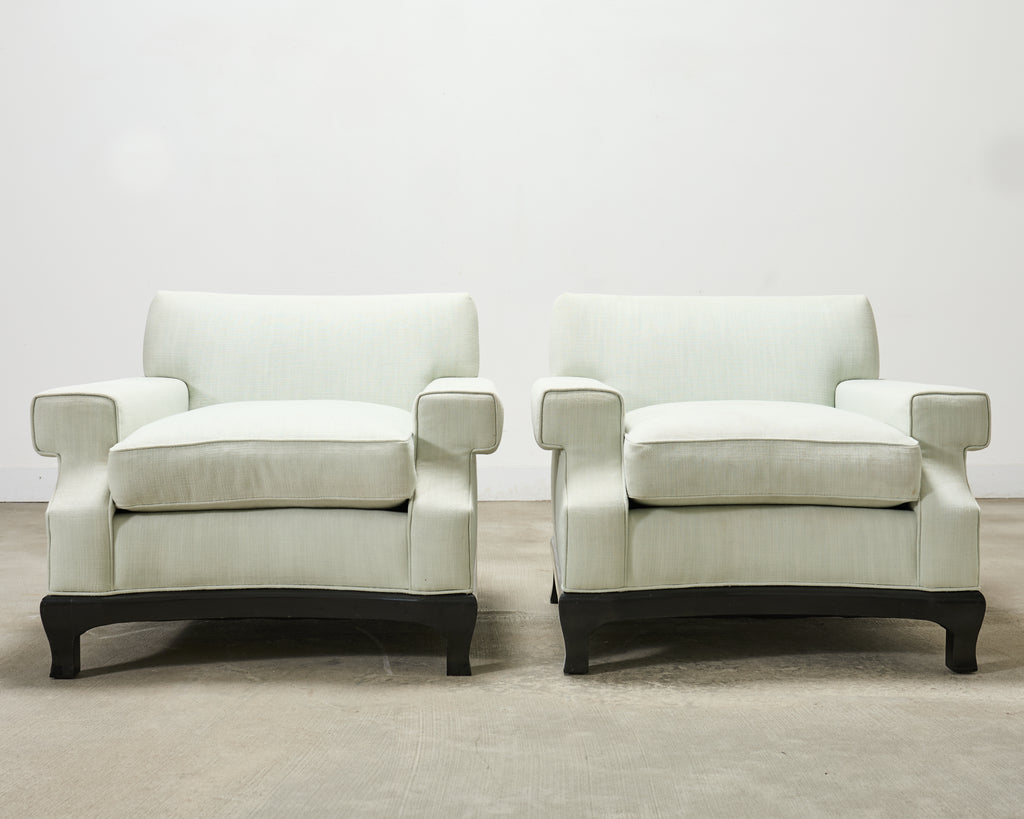Pair of A. Rudin 619 Modern Ebonized Ming Style Lounge Chairs
