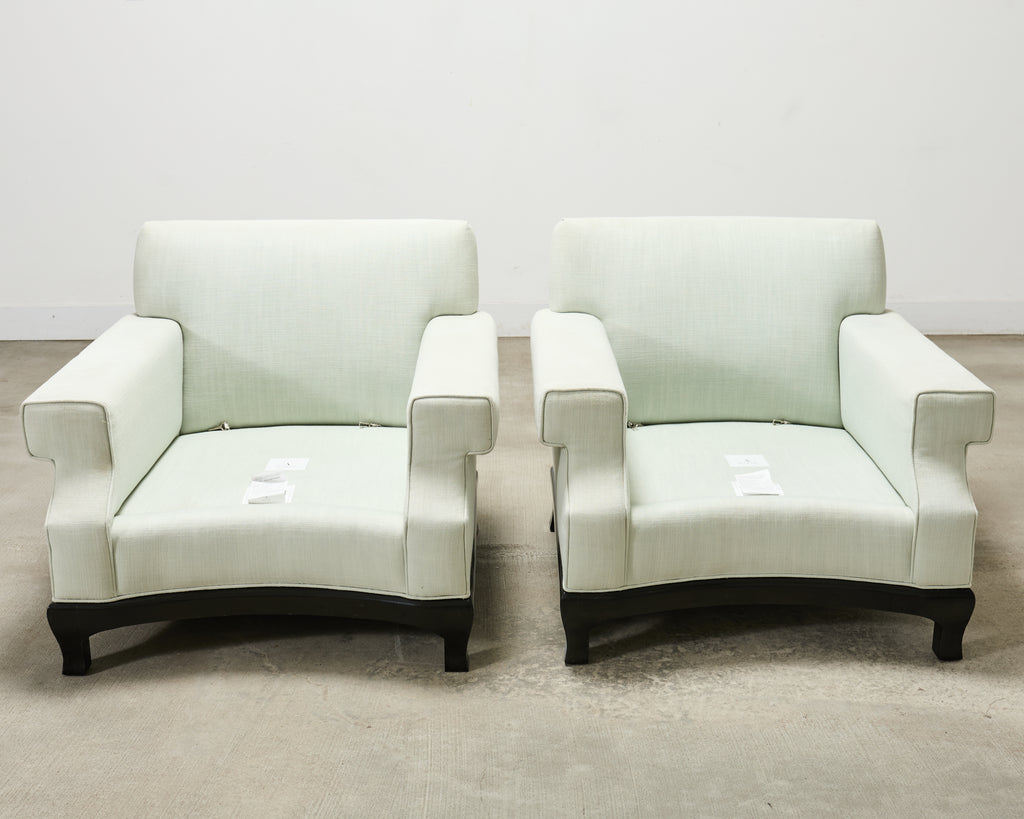 Pair of A. Rudin 619 Modern Ebonized Ming Style Lounge Chairs