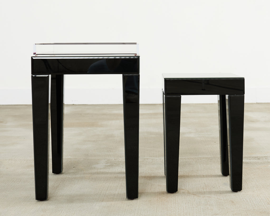 Alexandra Von Furstenberg Black Acrylic Nesting Drink Tables with Vanity Tray