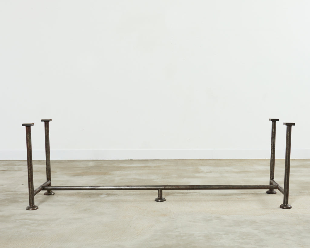 English Industrial Style Iron Pine Plank Dining Table