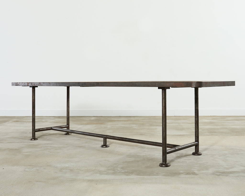 English Industrial Style Iron Pine Plank Dining Table
