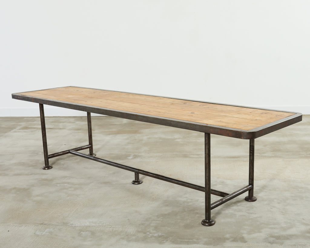 English Industrial Style Iron Pine Plank Dining Table