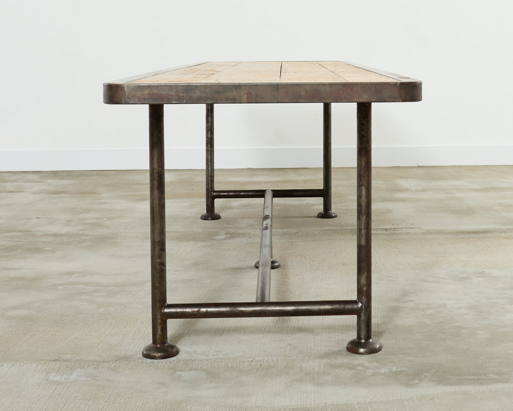 English Industrial Style Iron Pine Plank Dining Table