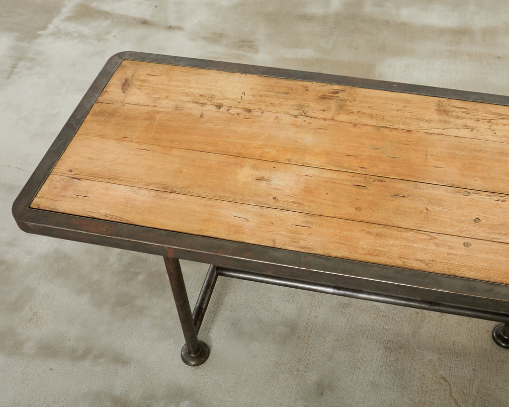 English Industrial Style Iron Pine Plank Dining Table