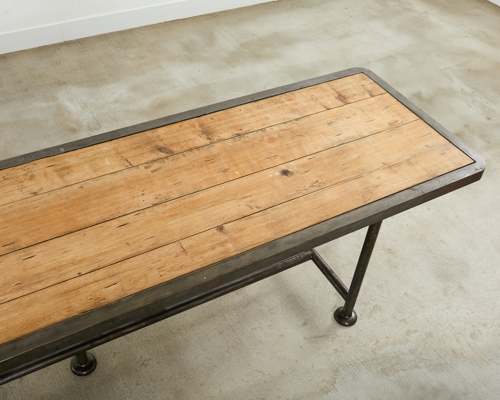 English Industrial Style Iron Pine Plank Dining Table