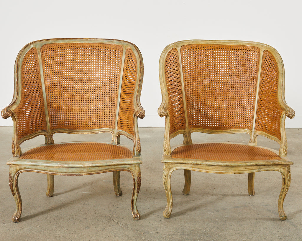 Pair of Hendrix Allardyce Key West Caned Bergère Armchairs