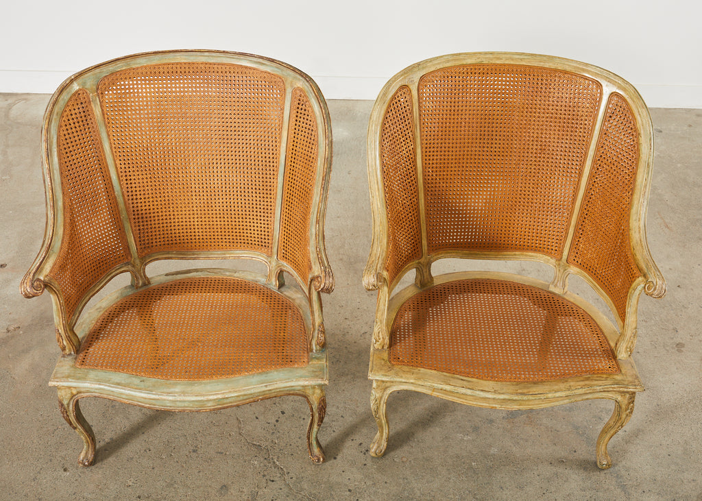 Pair of Hendrix Allardyce Key West Caned Bergère Armchairs