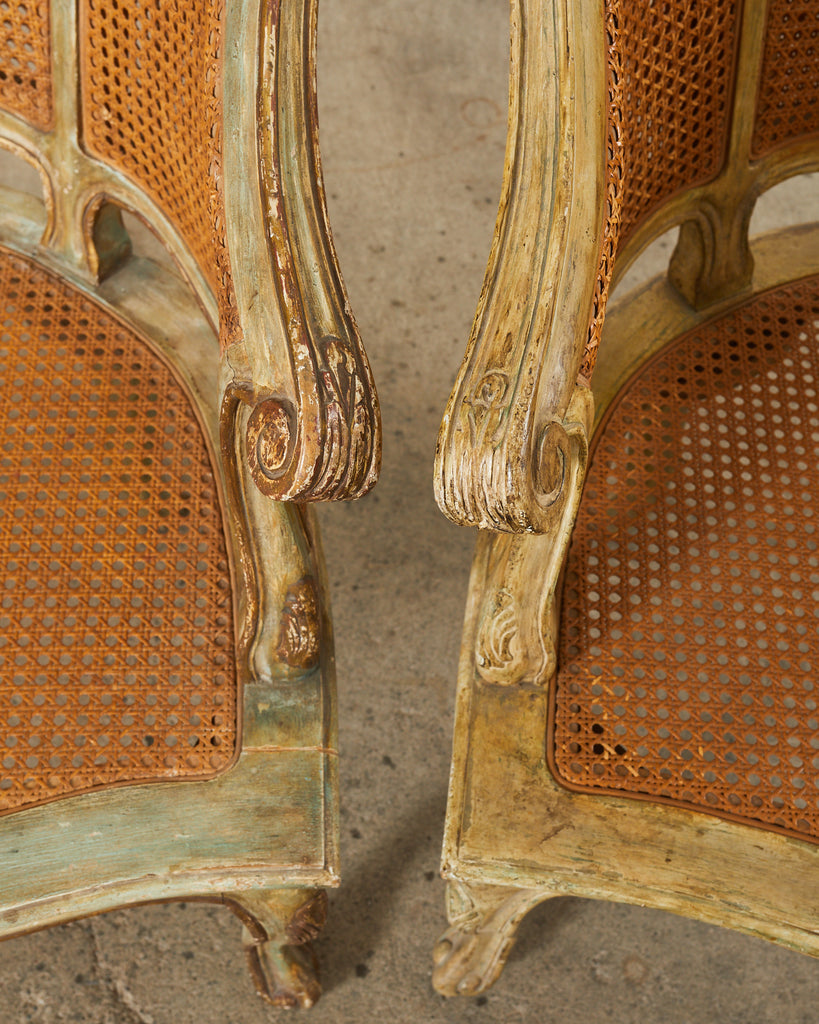 Pair of Hendrix Allardyce Key West Caned Bergère Armchairs