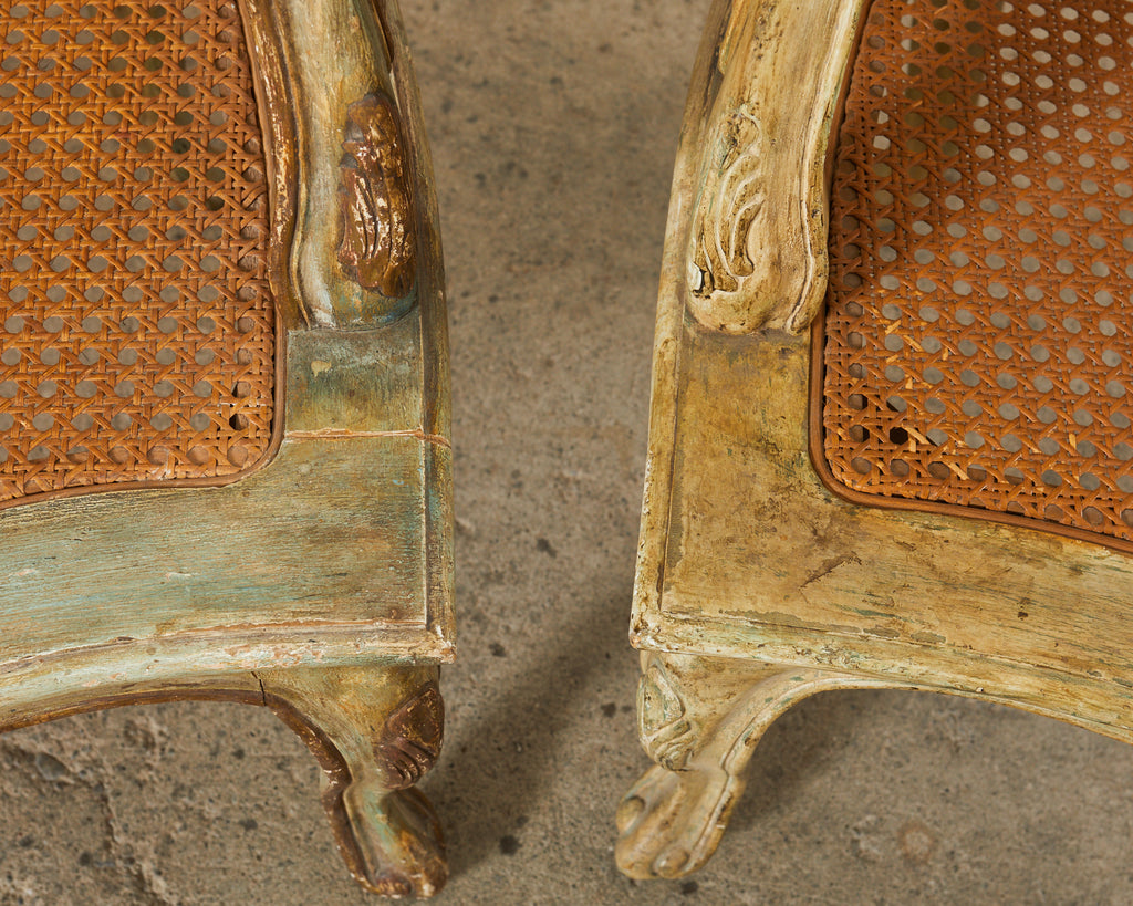 Pair of Hendrix Allardyce Key West Caned Bergère Armchairs