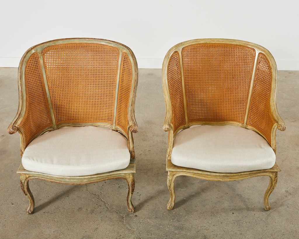 Pair of Hendrix Allardyce Key West Caned Bergère Armchairs