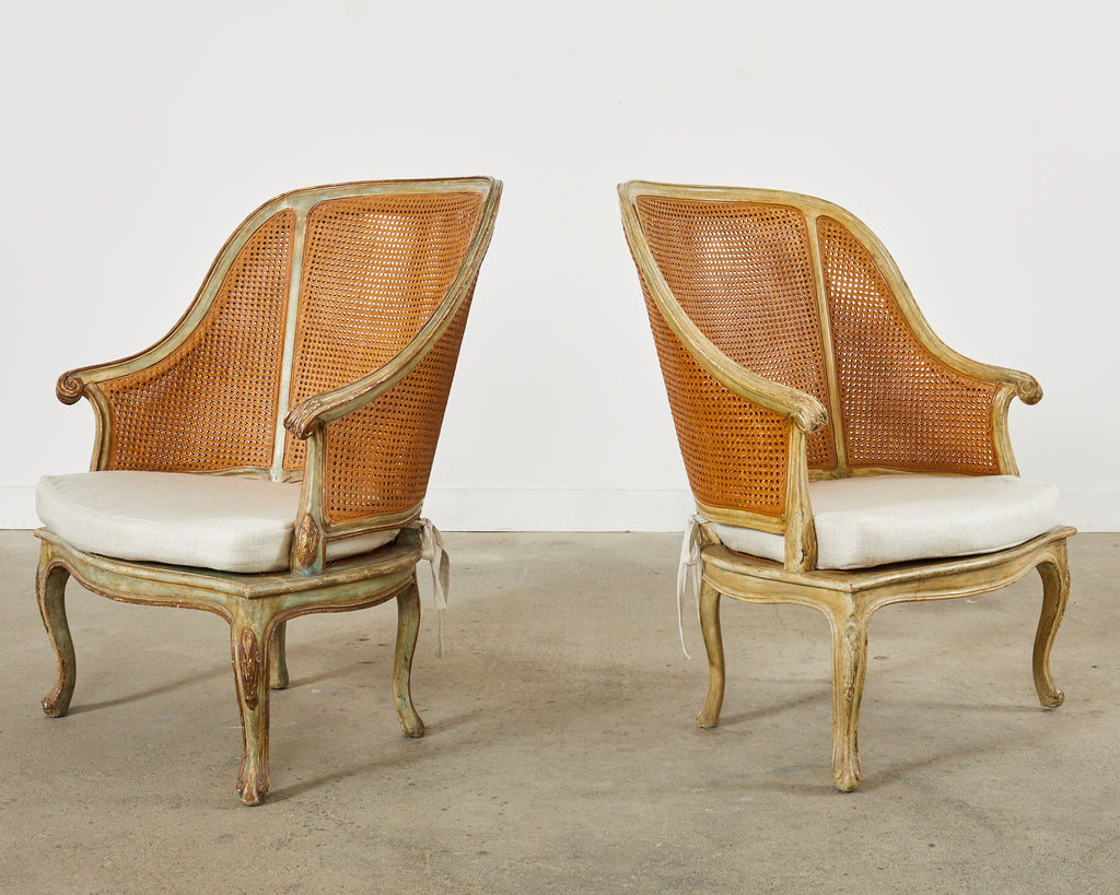 Pair of Hendrix Allardyce Key West Caned Bergère Armchairs