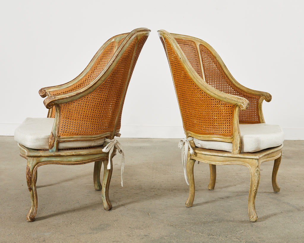 Pair of Hendrix Allardyce Key West Caned Bergère Armchairs