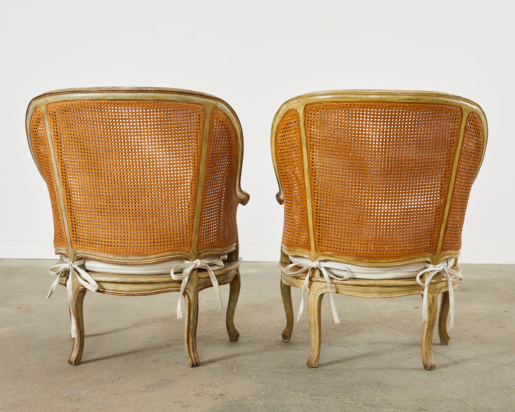 Pair of Hendrix Allardyce Key West Caned Bergère Armchairs