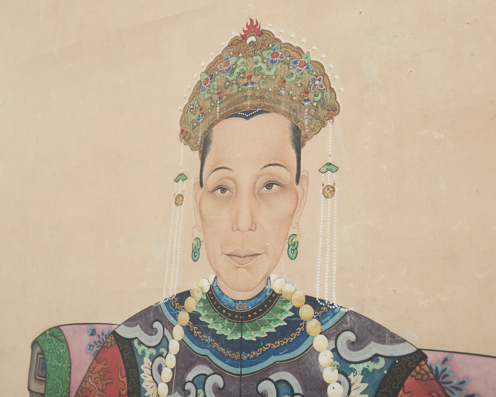 Monumental Chinese Ancestral Matriarch Scroll Portrait Painting