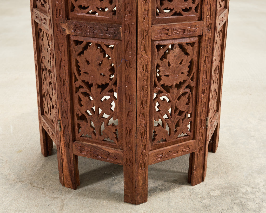 Moorish Style Carved Teak Inlaid Round Tabouret Drink Table