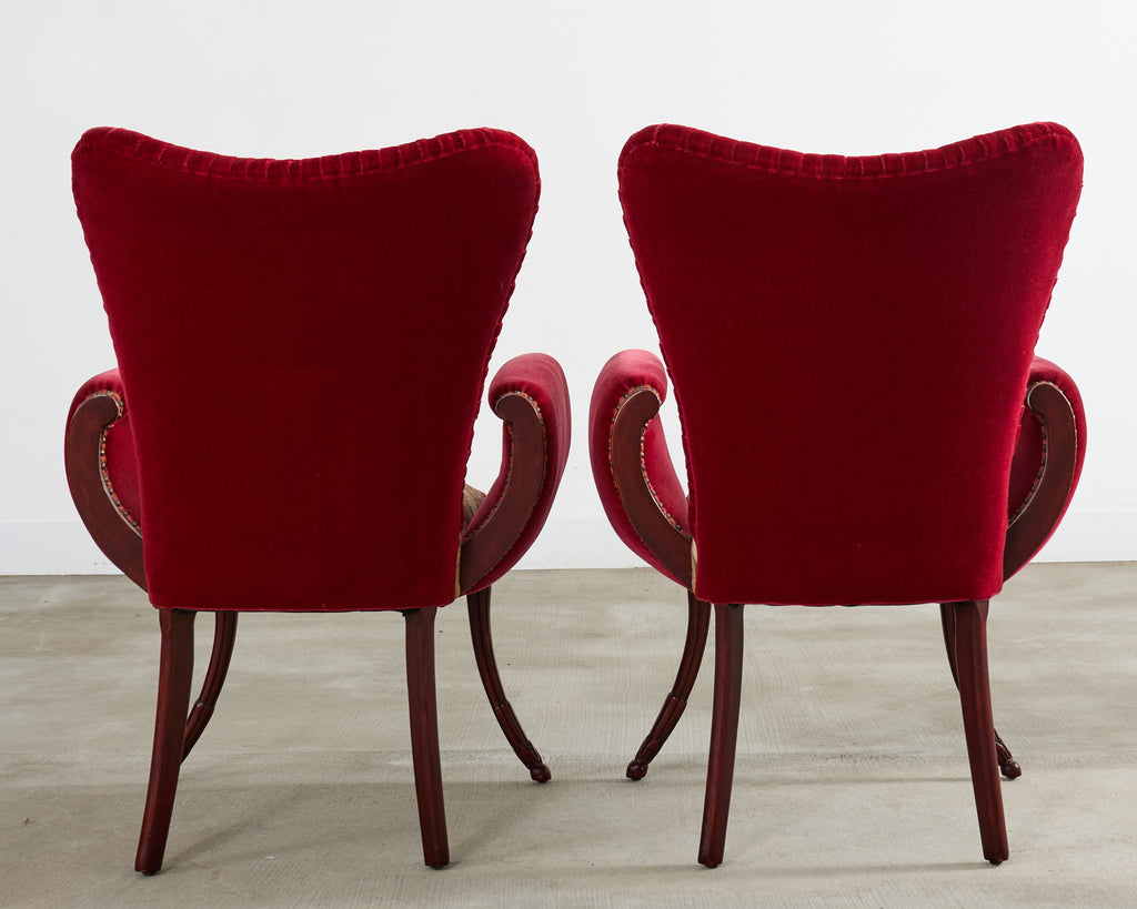 Pair of Grosfeld House Hollywood Regency Mahogany Armchairs