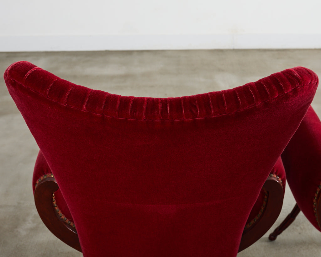 Pair of Grosfeld House Hollywood Regency Mahogany Armchairs