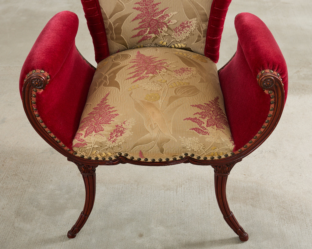 Pair of Grosfeld House Hollywood Regency Mahogany Armchairs