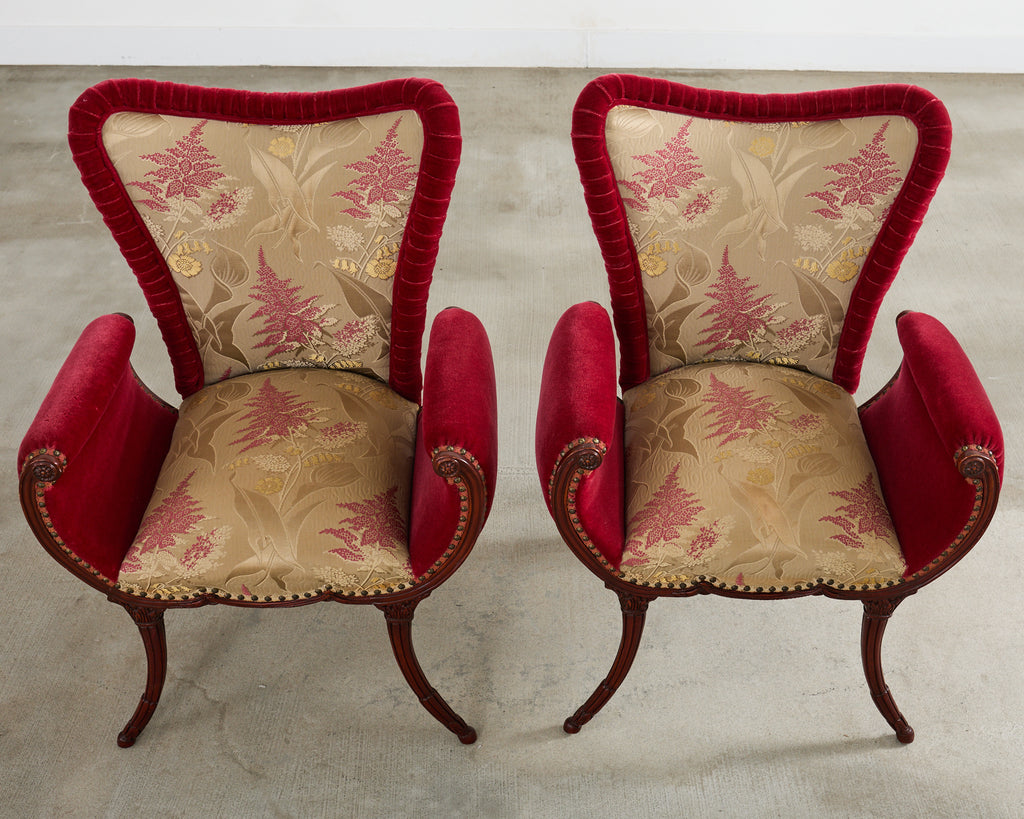 Pair of Grosfeld House Hollywood Regency Mahogany Armchairs