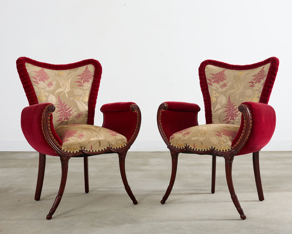 Pair of Grosfeld House Hollywood Regency Mahogany Armchairs