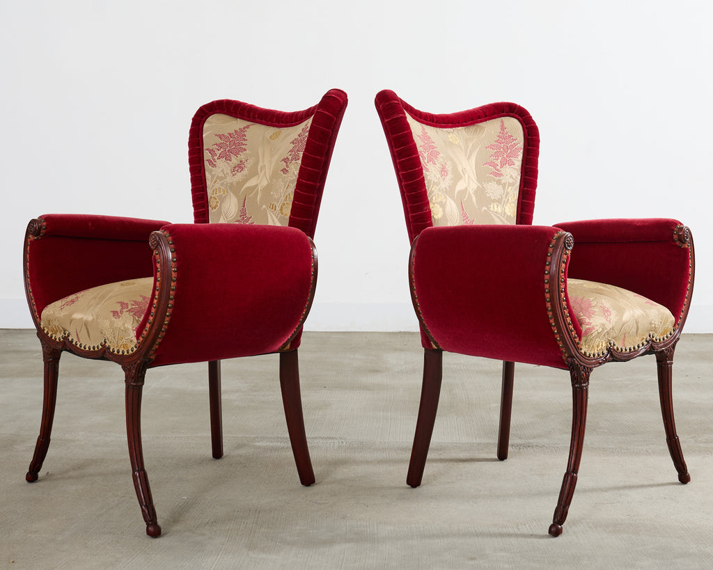 Pair of Grosfeld House Hollywood Regency Mahogany Armchairs