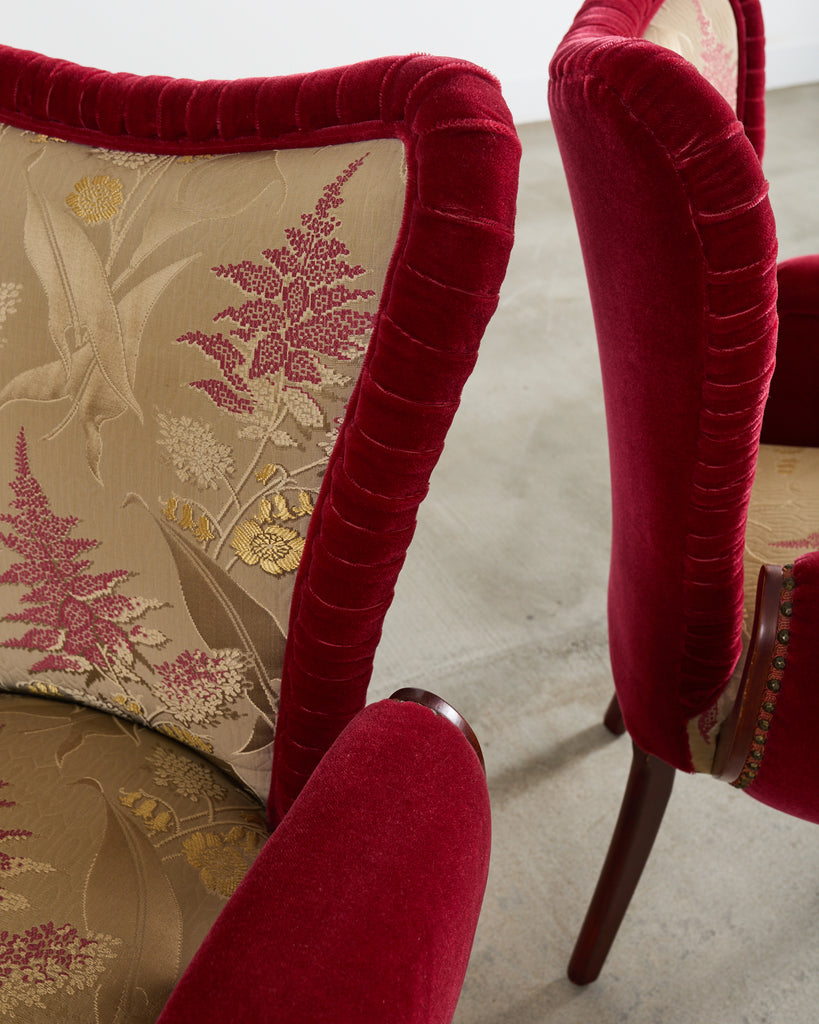 Pair of Grosfeld House Hollywood Regency Mahogany Armchairs