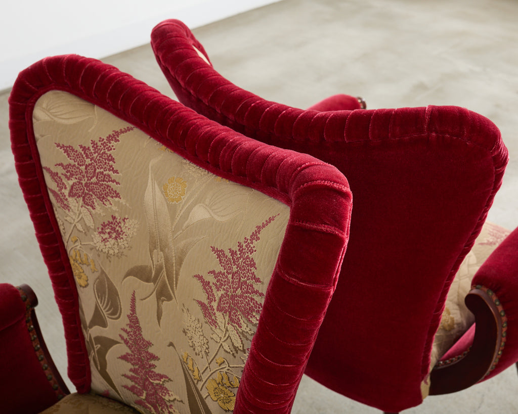 Pair of Grosfeld House Hollywood Regency Mahogany Armchairs