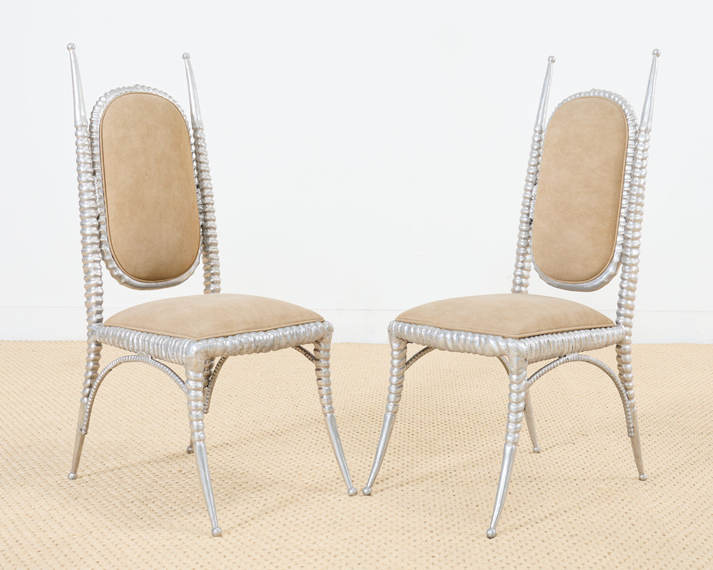 Set of Four Arthur Court Horned Antler Aluminum Dining Chairs