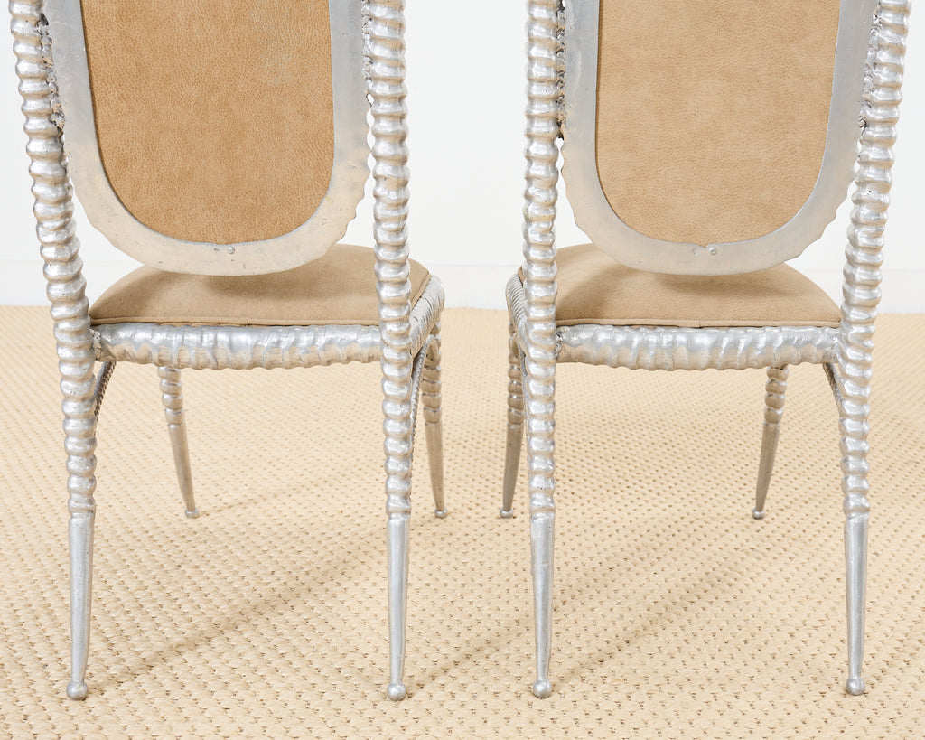 Set of Four Arthur Court Horned Antler Aluminum Dining Chairs