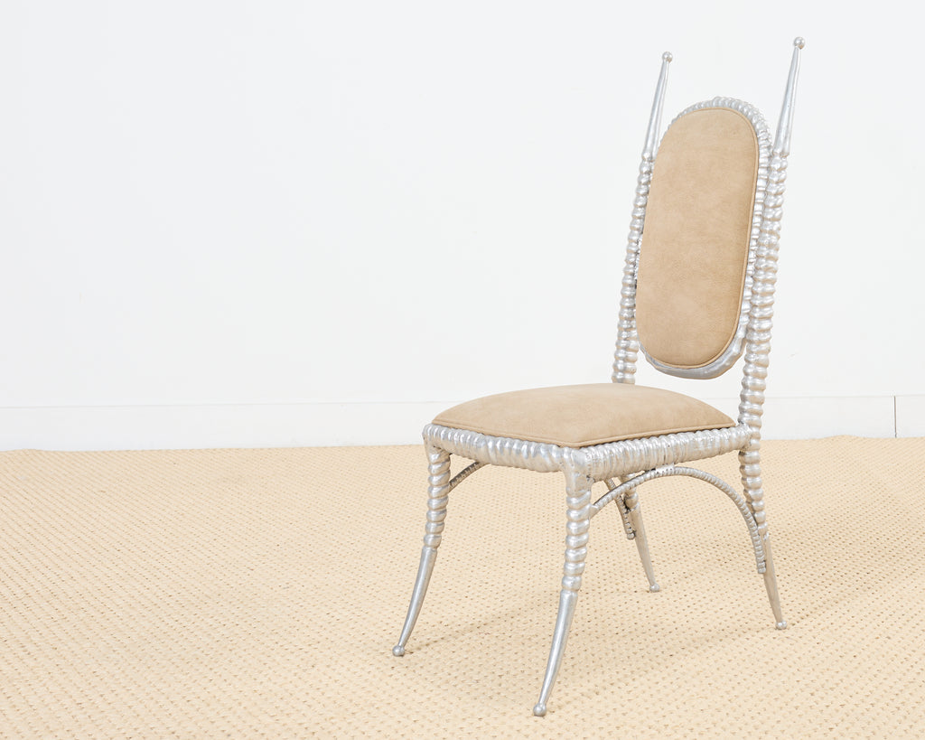 Set of Four Arthur Court Horned Antler Aluminum Dining Chairs