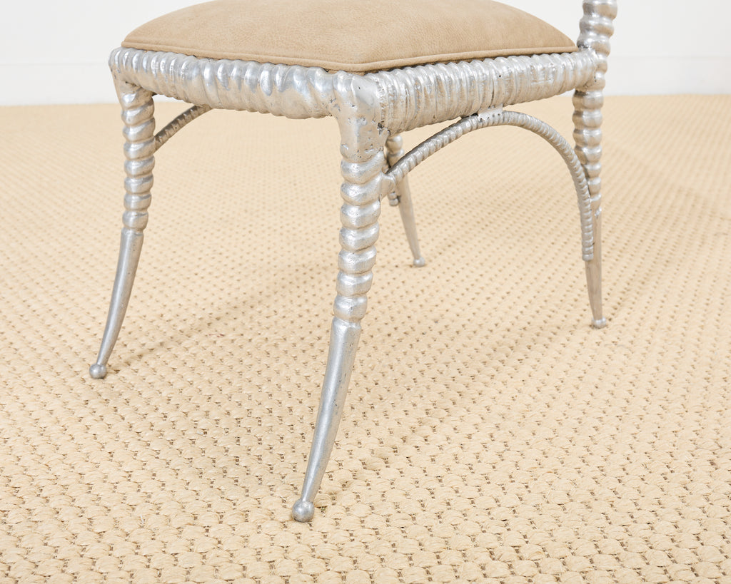 Set of Four Arthur Court Horned Antler Aluminum Dining Chairs