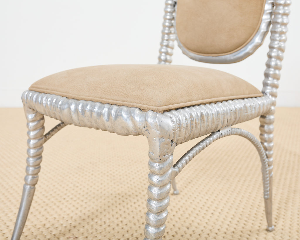 Set of Four Arthur Court Horned Antler Aluminum Dining Chairs