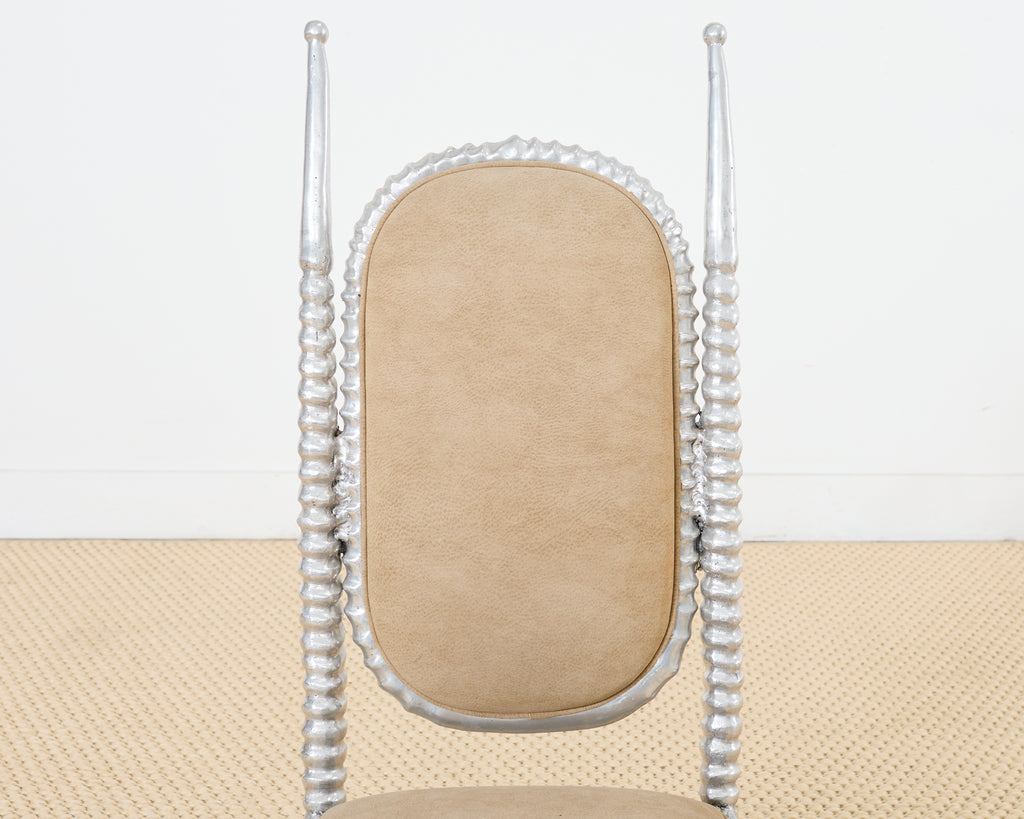 Set of Four Arthur Court Horned Antler Aluminum Dining Chairs