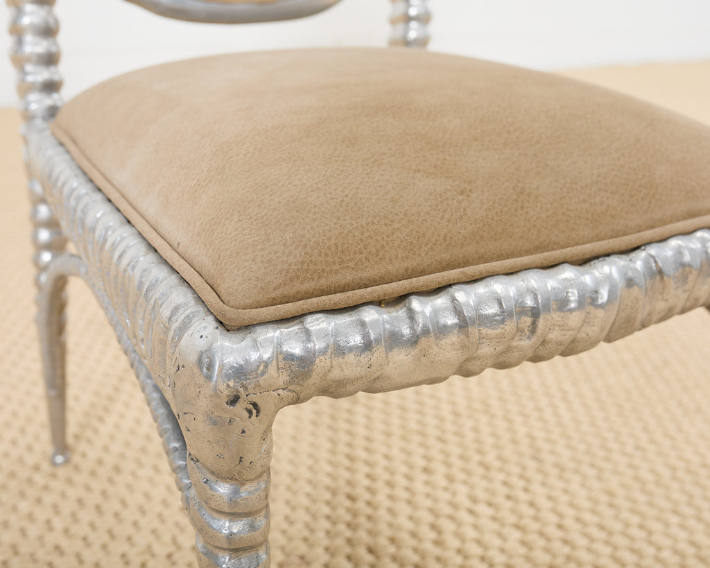 Set of Four Arthur Court Horned Antler Aluminum Dining Chairs