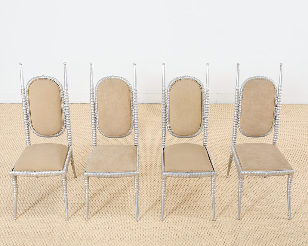 Set of Four Arthur Court Horned Antler Aluminum Dining Chairs
