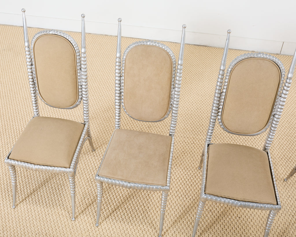 Set of Four Arthur Court Horned Antler Aluminum Dining Chairs