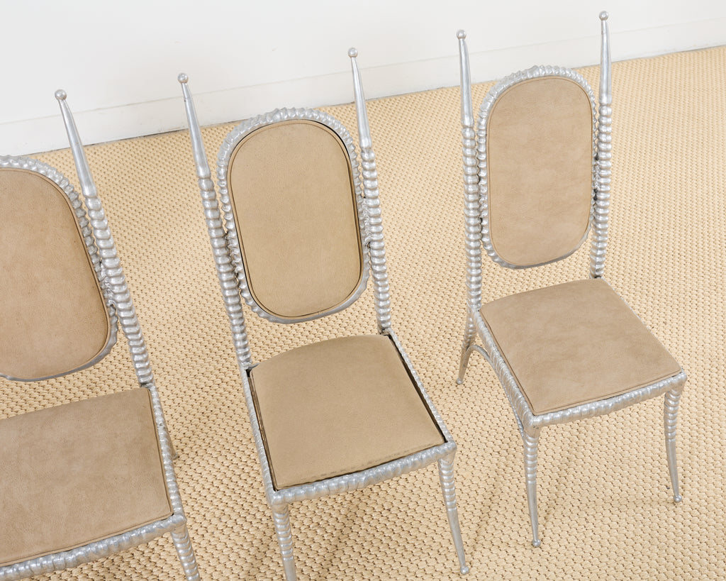 Set of Four Arthur Court Horned Antler Aluminum Dining Chairs