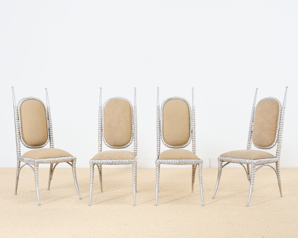 Set of Four Arthur Court Horned Antler Aluminum Dining Chairs