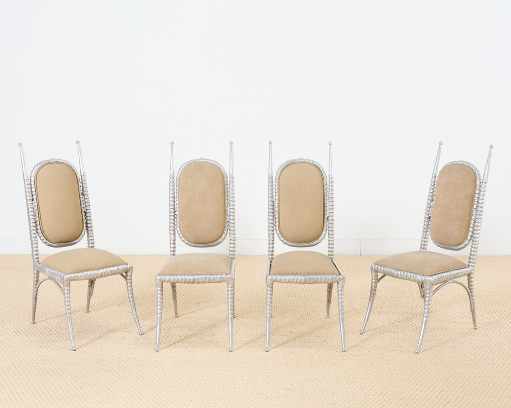 Set of Four Arthur Court Horned Antler Aluminum Dining Chairs