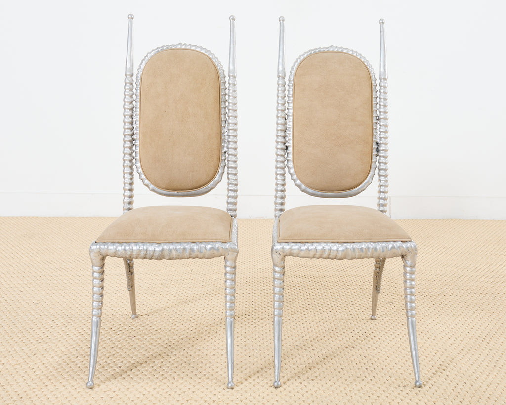 Set of Four Arthur Court Horned Antler Aluminum Dining Chairs