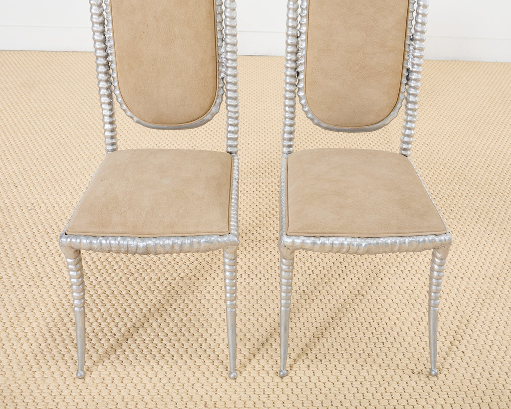 Set of Four Arthur Court Horned Antler Aluminum Dining Chairs
