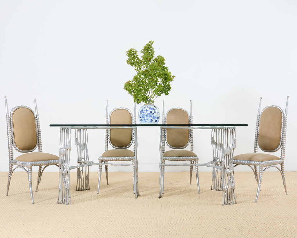 Set of Four Arthur Court Horned Antler Aluminum Dining Chairs