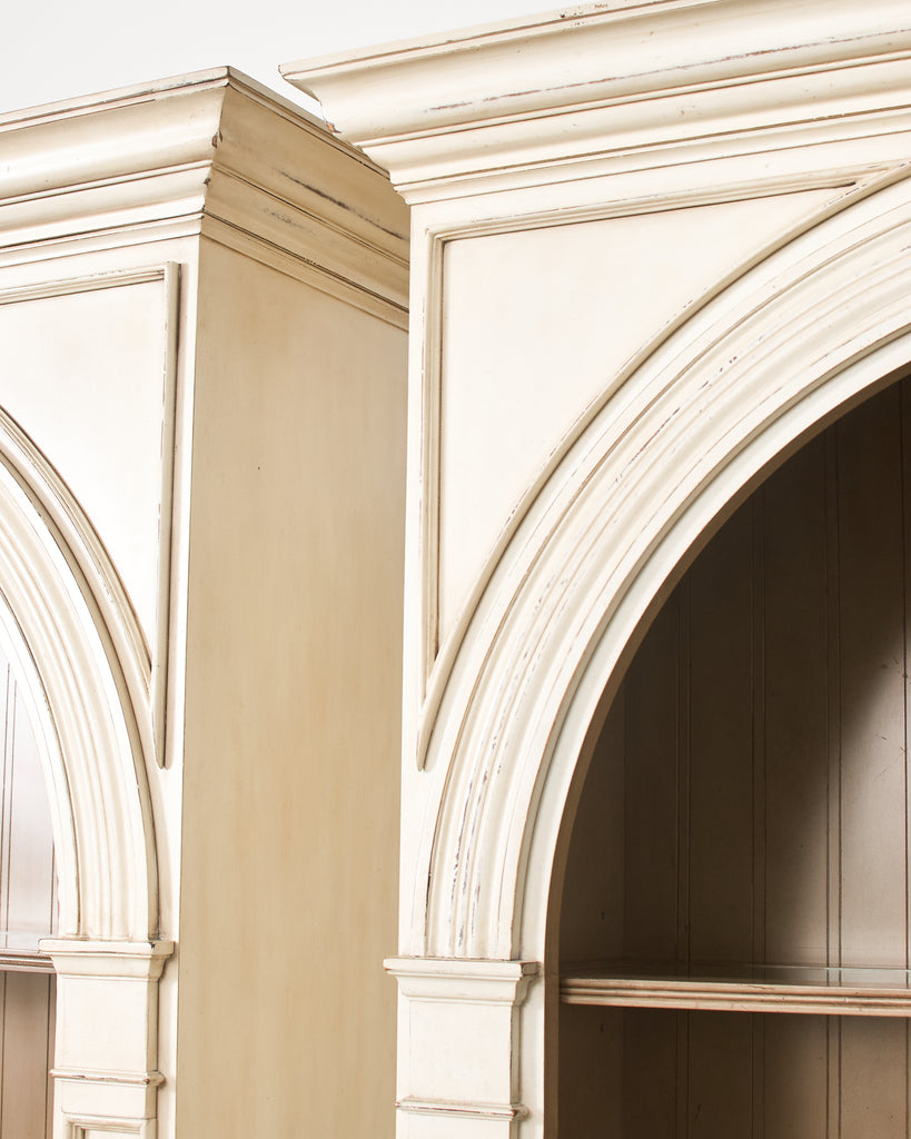 Pair of Baker Architectural Neoclassical Style Painted Library Bookcases