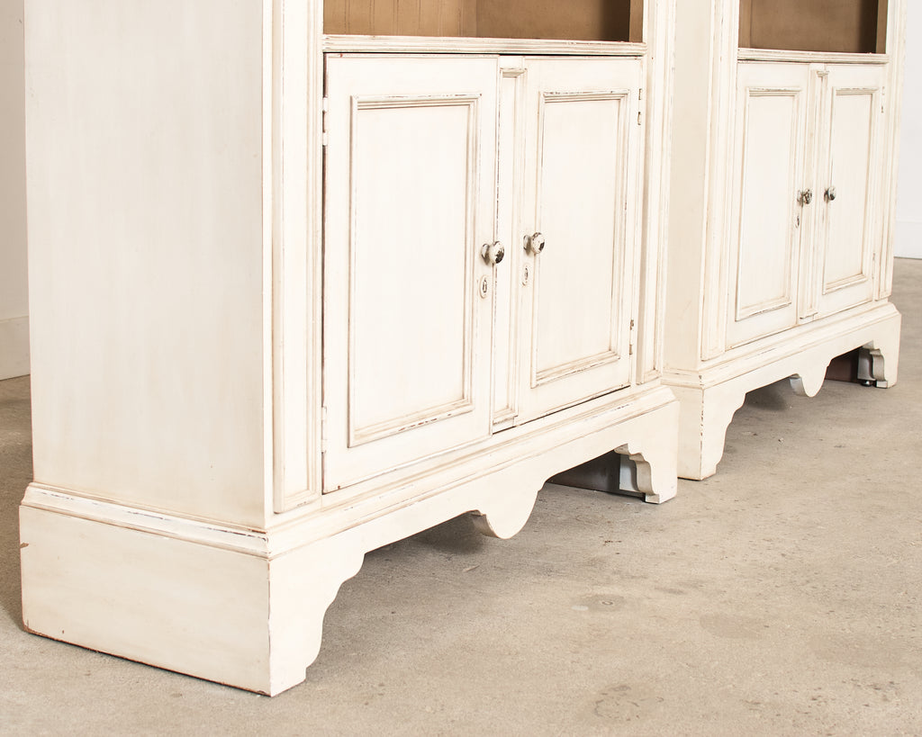 Pair of Baker Architectural Neoclassical Style Painted Library Bookcases