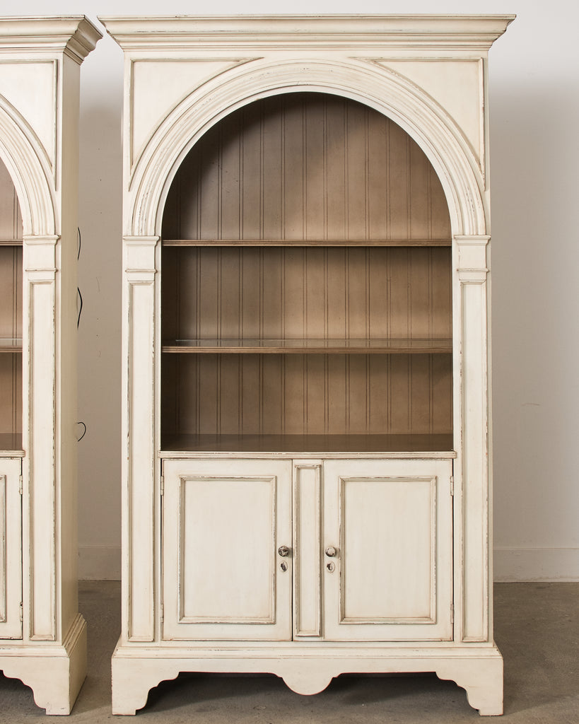Pair of Baker Architectural Neoclassical Style Painted Library Bookcases